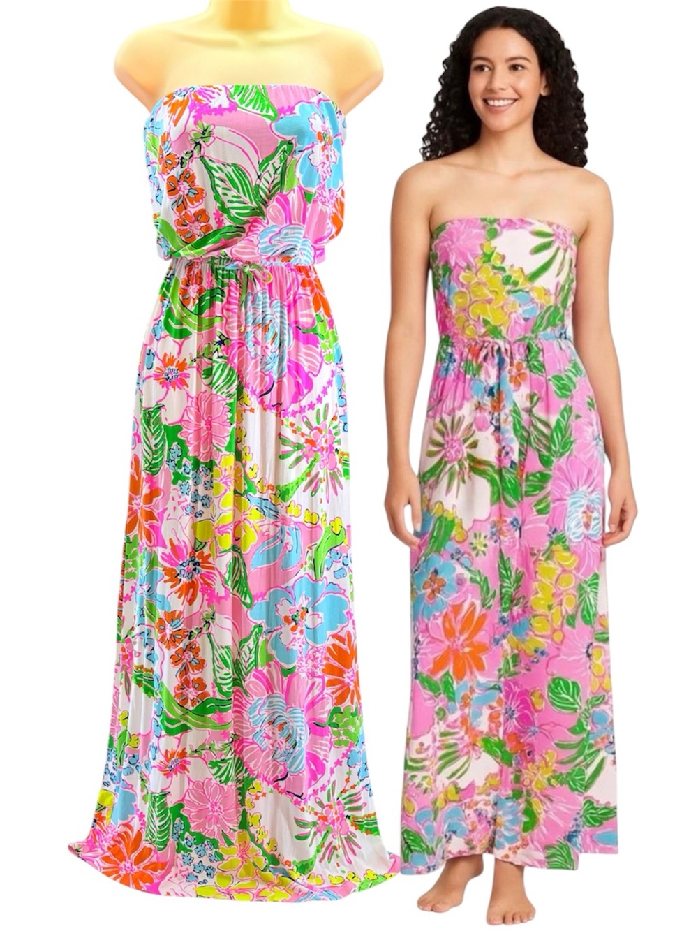 Lilly Pulitzer Target Bright Multicolor Tropical Strapless Maxi Dress Size XS